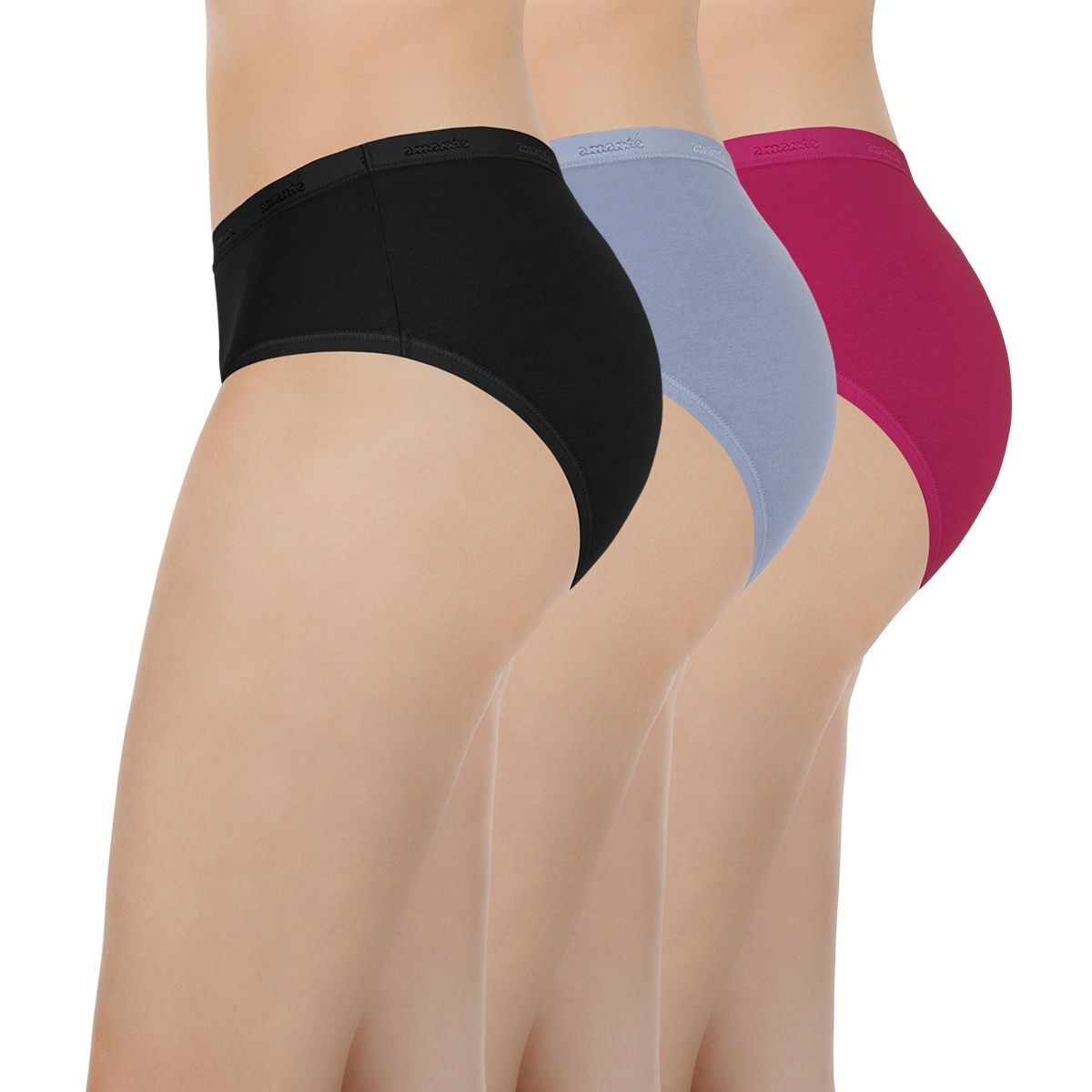 Amante Solid Threefourth Coverage Low Rise Hipster Panties (Pack of 3