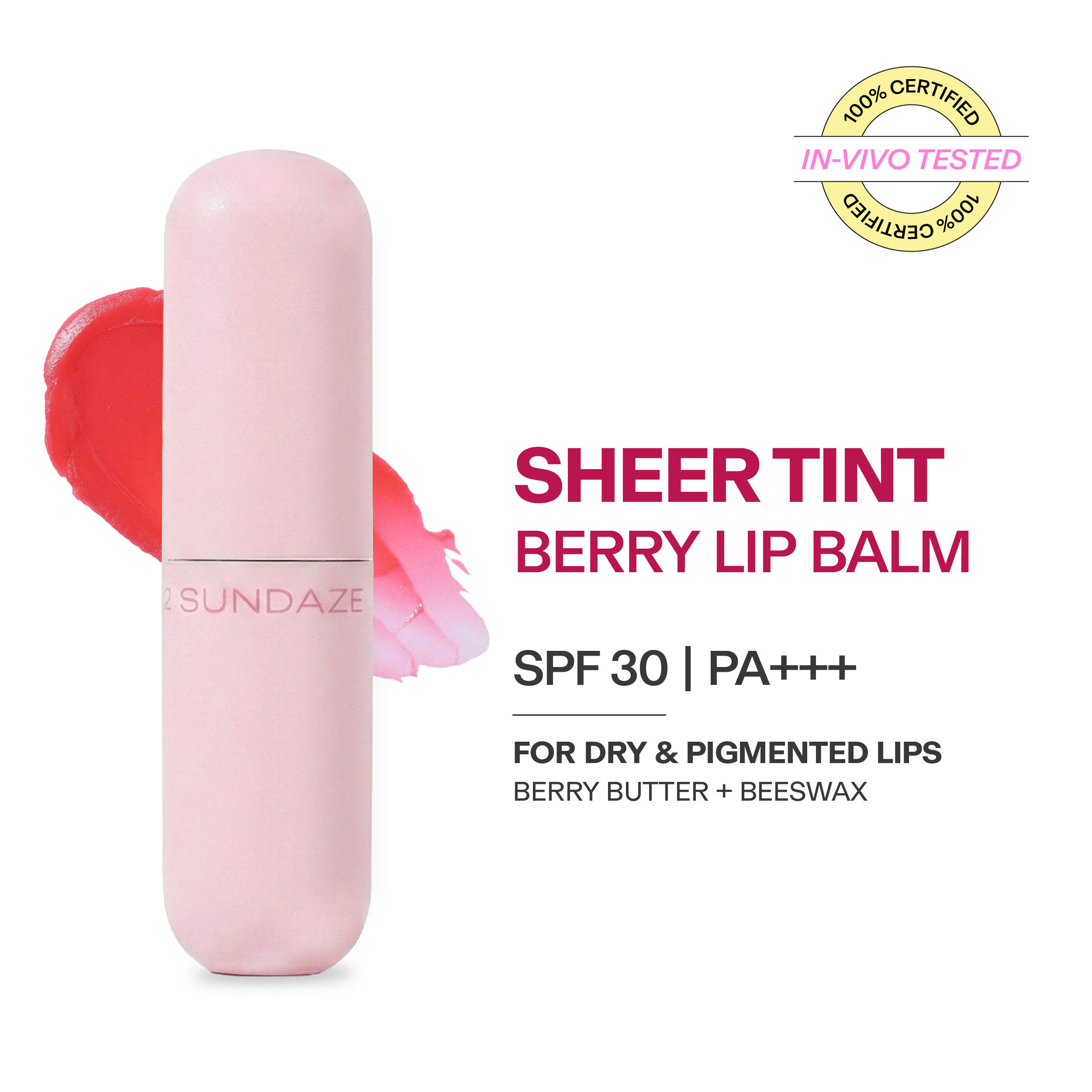 52 Sundaze Berry Butter Tinted Lip Balm for Dark & Pigmented Lips with SPF 30 PA+++