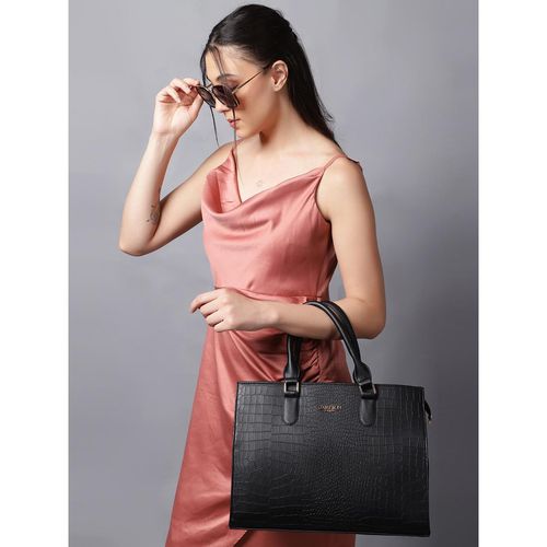Buy Carlton London Black Crocodile-Patterned Hand Bag Online