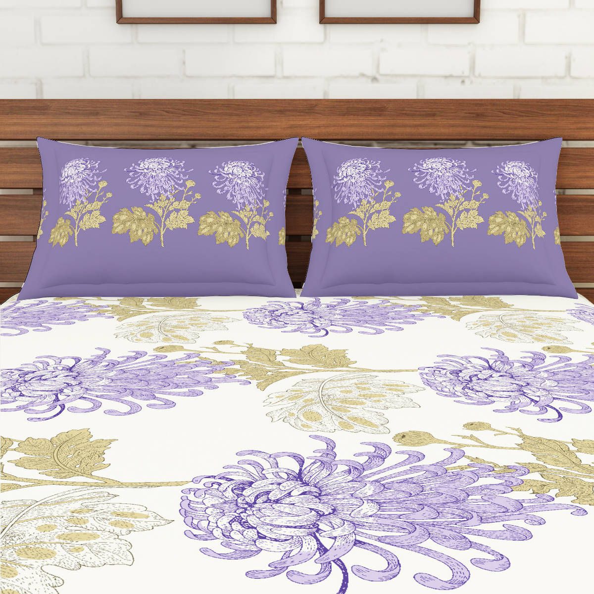 Spaces Atrium Floral Purple 1 King Size Fitted Sheets With 2 Pillow ...