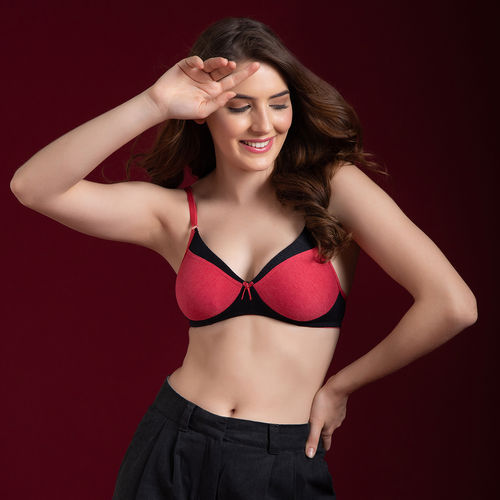 Clovia Cotton Rich Solid Non-Padded Full Cup Wire Free T-shirt Bra - Dark  Red Reviews Online