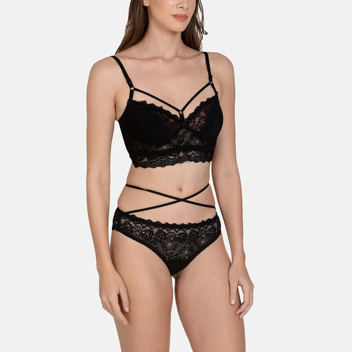 Buy BLACK LACE-UP DAIZEY 2PC LINGERIE SET for Women Online in India