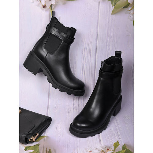 Buy Ronnie Grey Women Black Solid Ankle Length Chelsea Boots Online