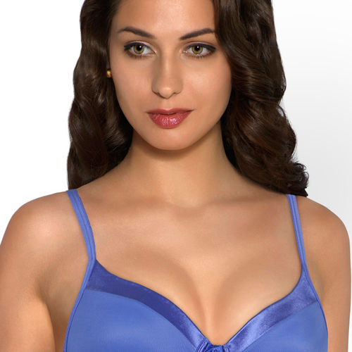 Amante Satin Edge Padded Wired T-Shirt Bra - Blue Reviews Online