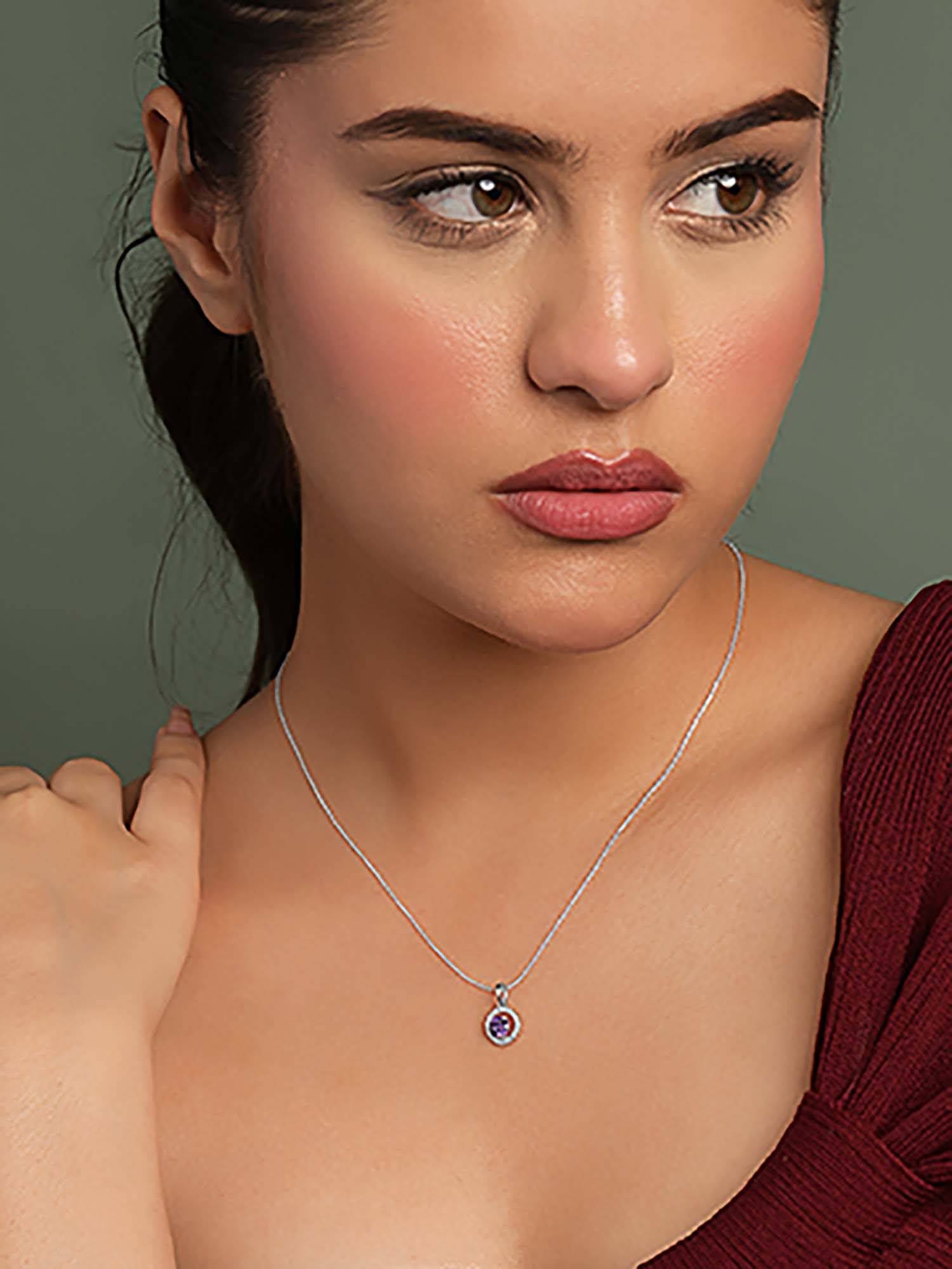 CLARA 925 Silver Platinum Plated Romina Purple Pendant with Chain for Women