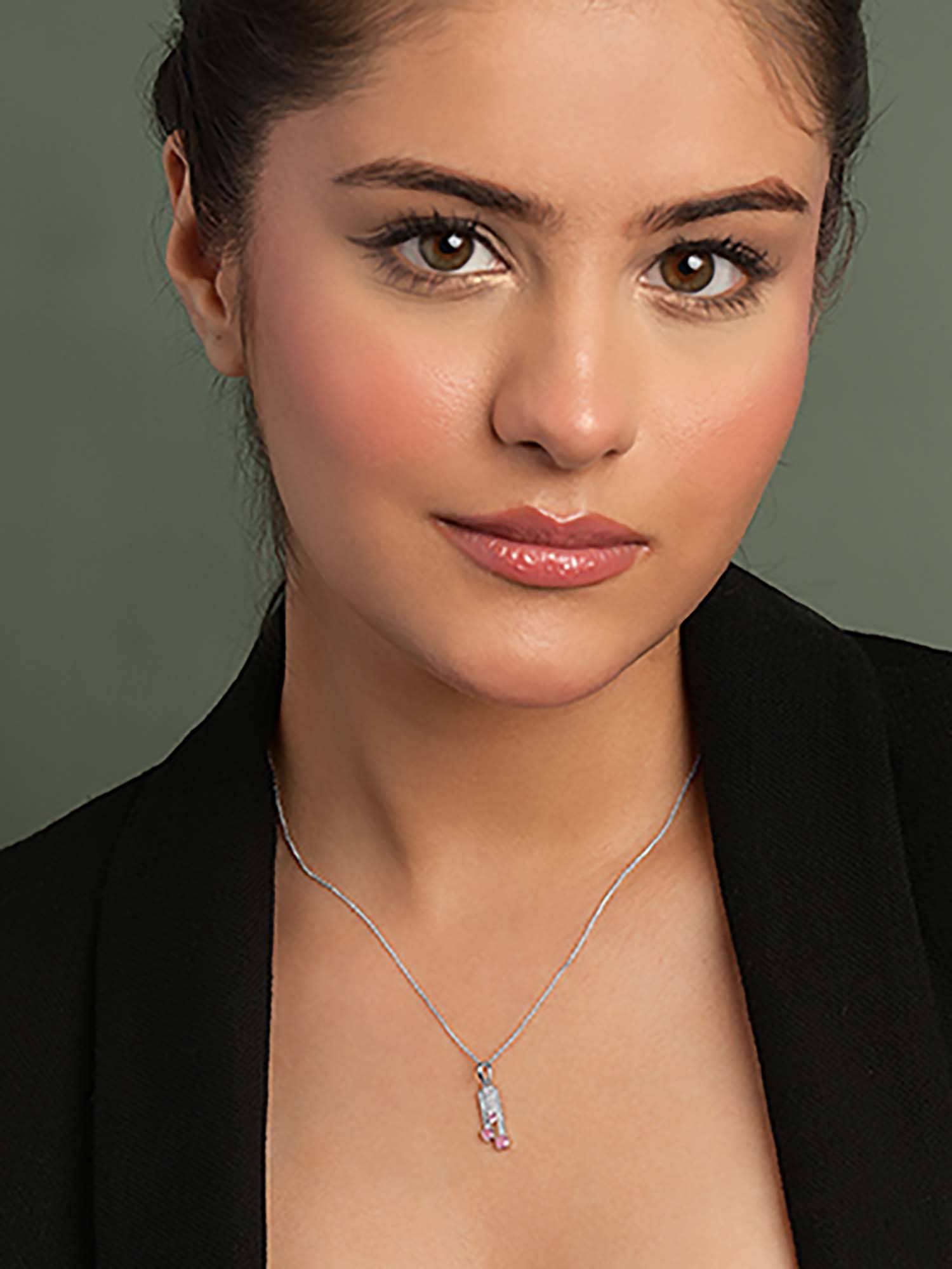 CLARA 925 Silver Platinum Plated Giada Pendant with Chain for Women