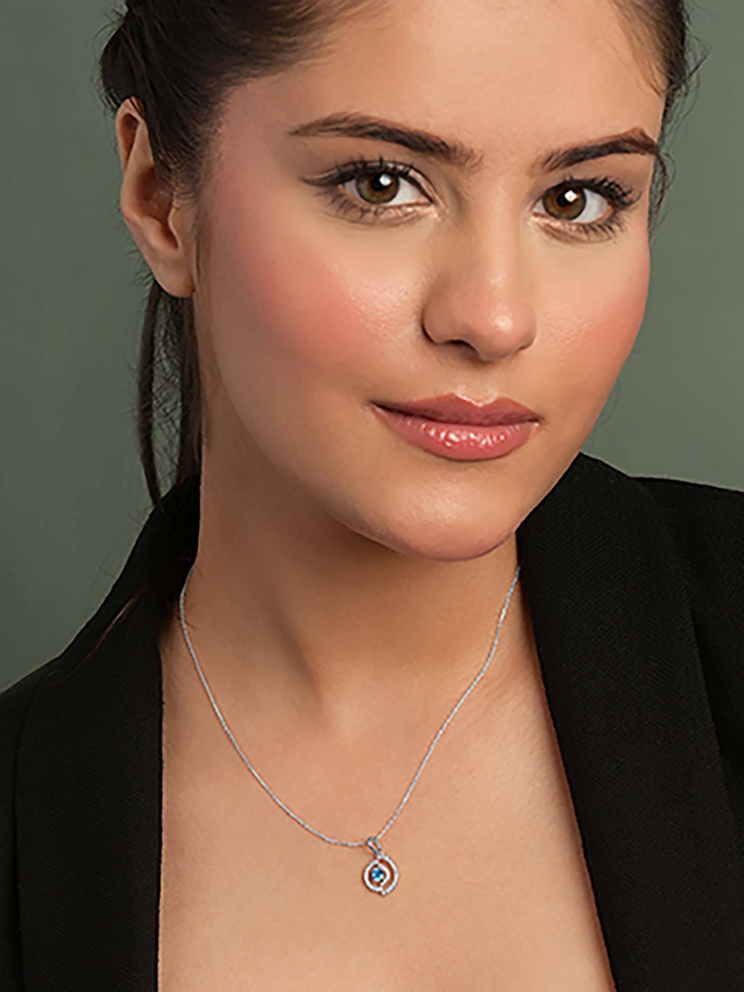 CLARA 925 Silver Platinum Plated Rici Sky Blue Pendant with Chain for Women