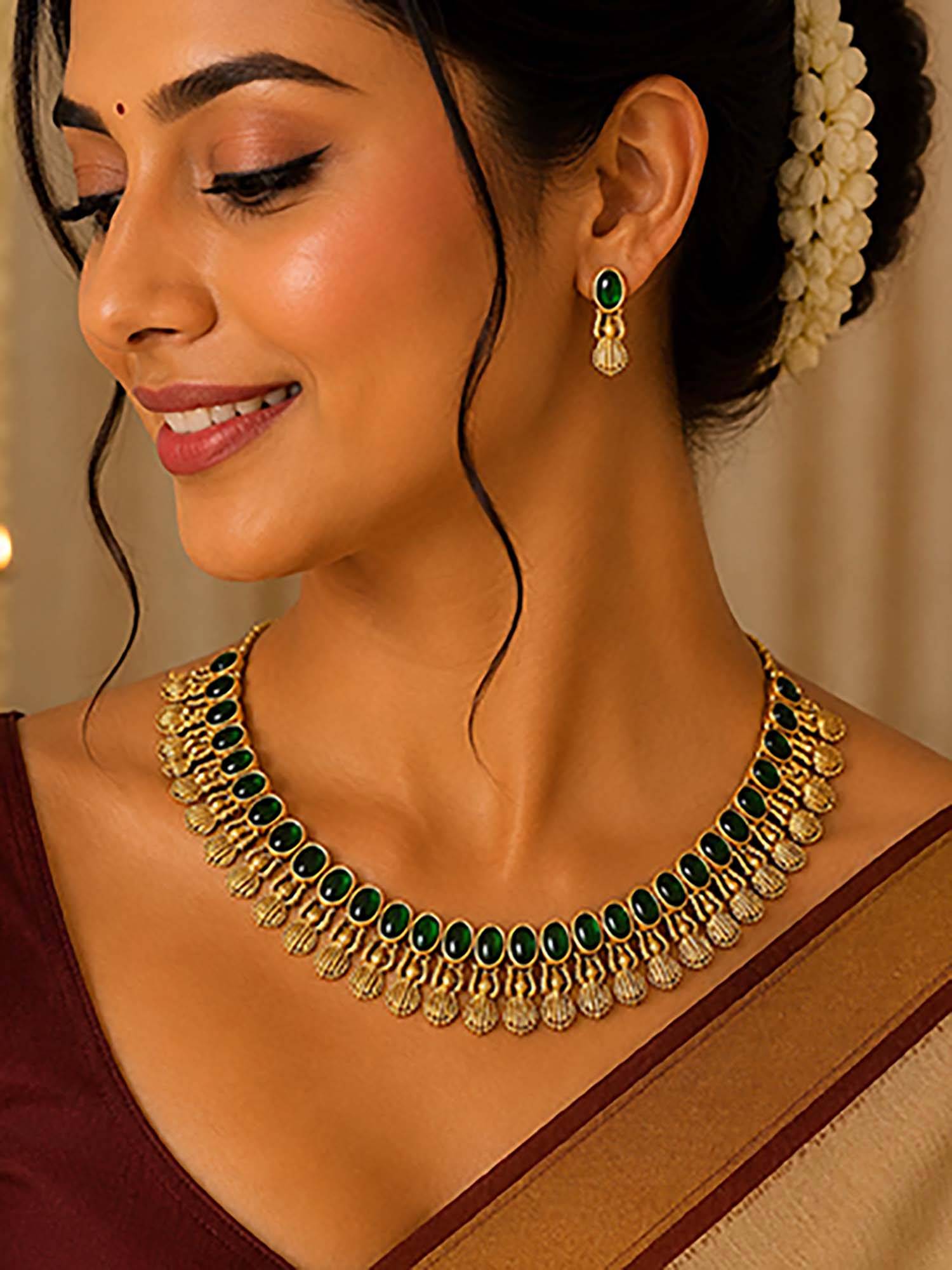 Mystic Gold Plated Green Oval Kundan Necklace Set | Grand Occasion Jewellery for Women