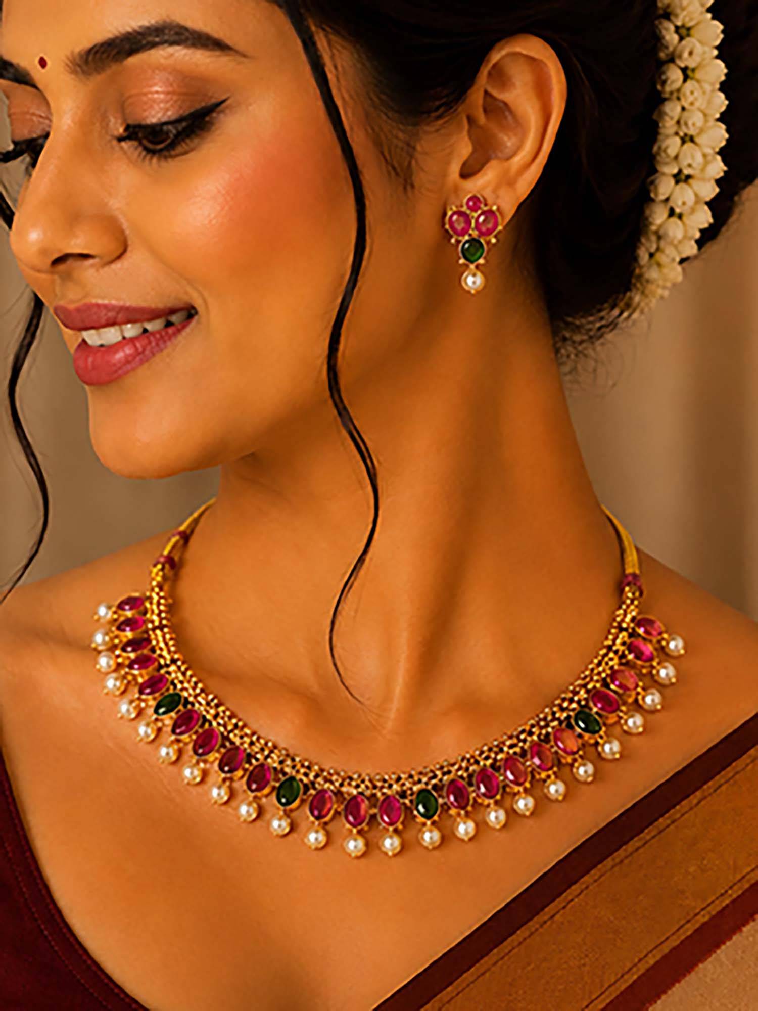 Mystic Gold Plated Ruby and Green Kundan Choker Set| Opulent Ethnic Elegance