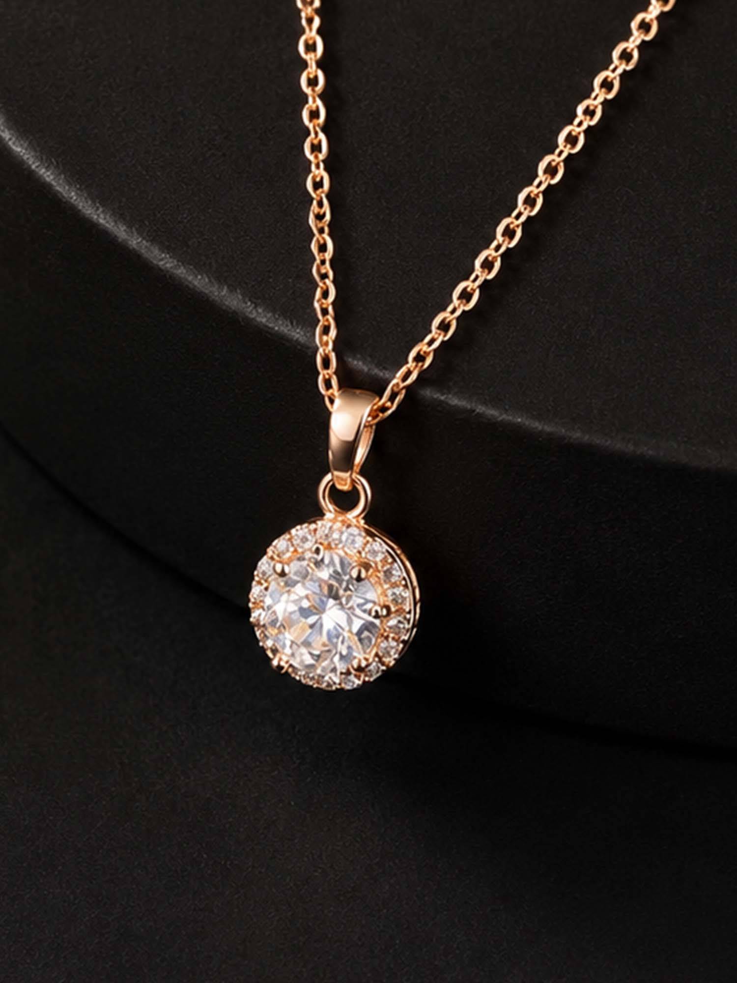 Mystic Rose gold Finish Sparkling Solitaire Pendant Necklace