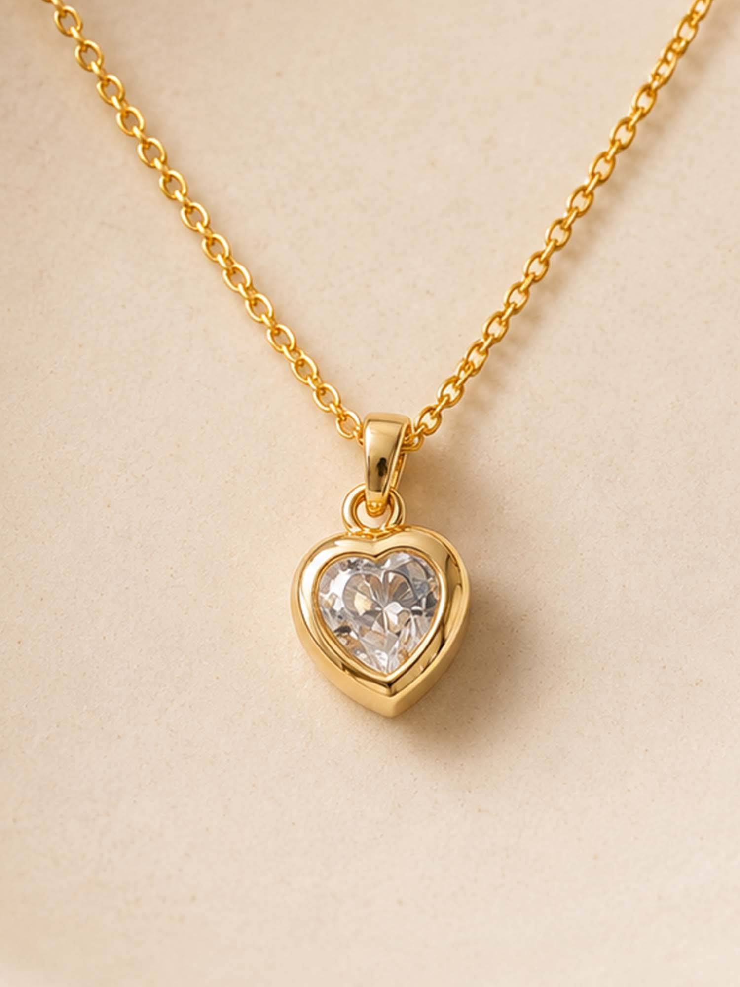 Mystic Gold Finish Crystal Heart Pendant Necklace