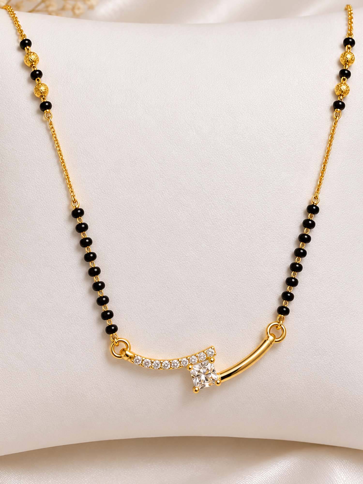 Mystic Modern Gold Tone Mangalsutra with Curved Crystal Bar Pendant