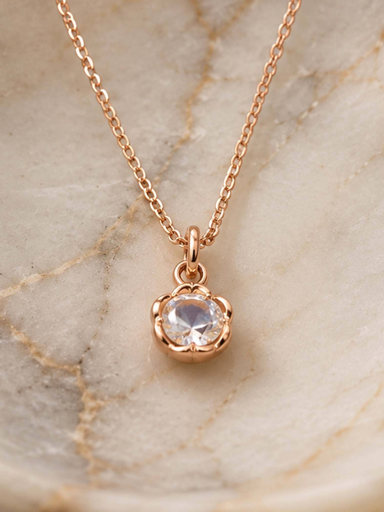 Mystic Rose gold Finish Floral Inspired Crystal Pendant Chain