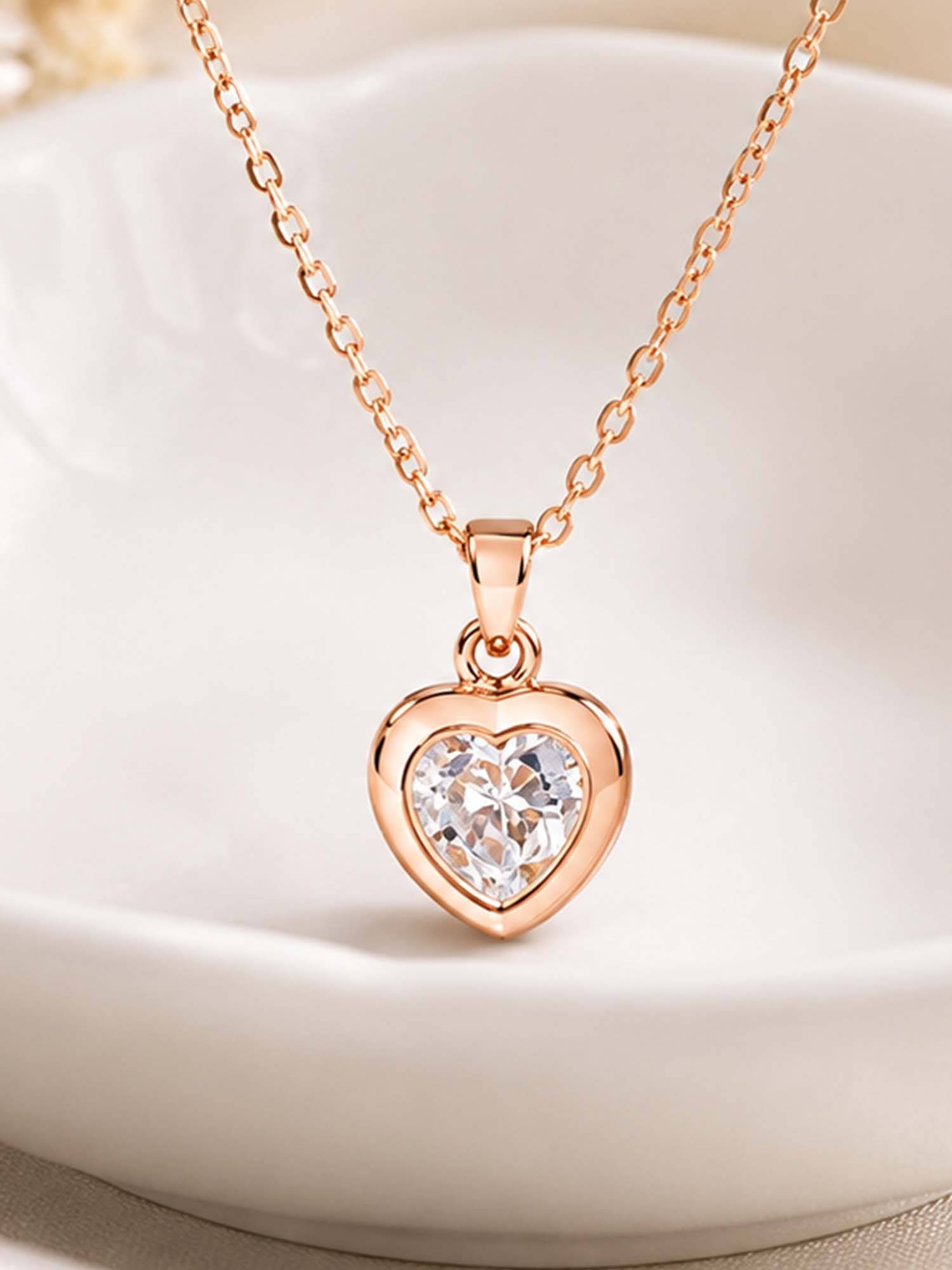 Mystic Rose gold Finish Minimal Heart Pendant Necklace