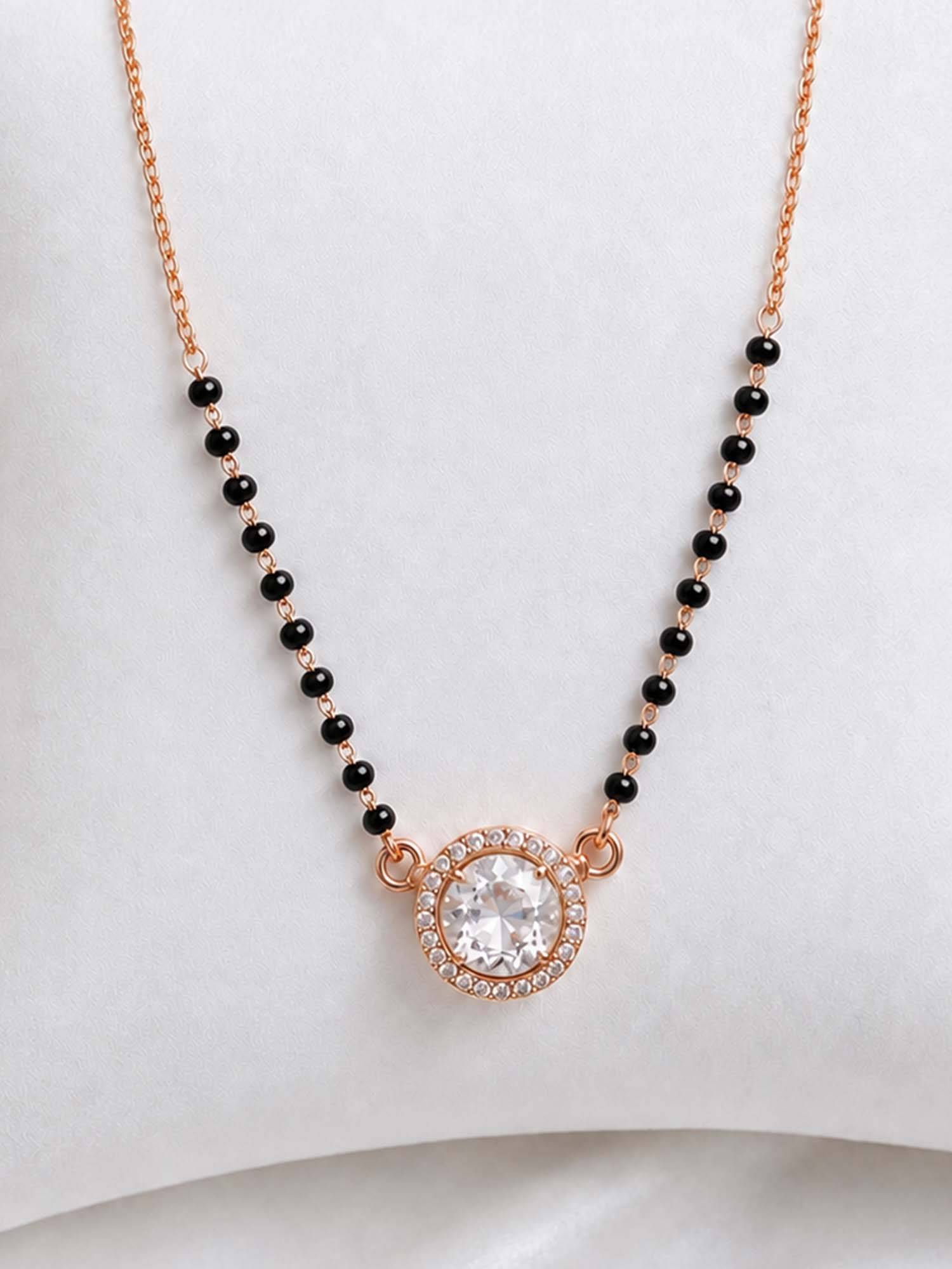 Mystic Rose gold Finish Round Halo Mangalsutra with White Solitaire Crystal