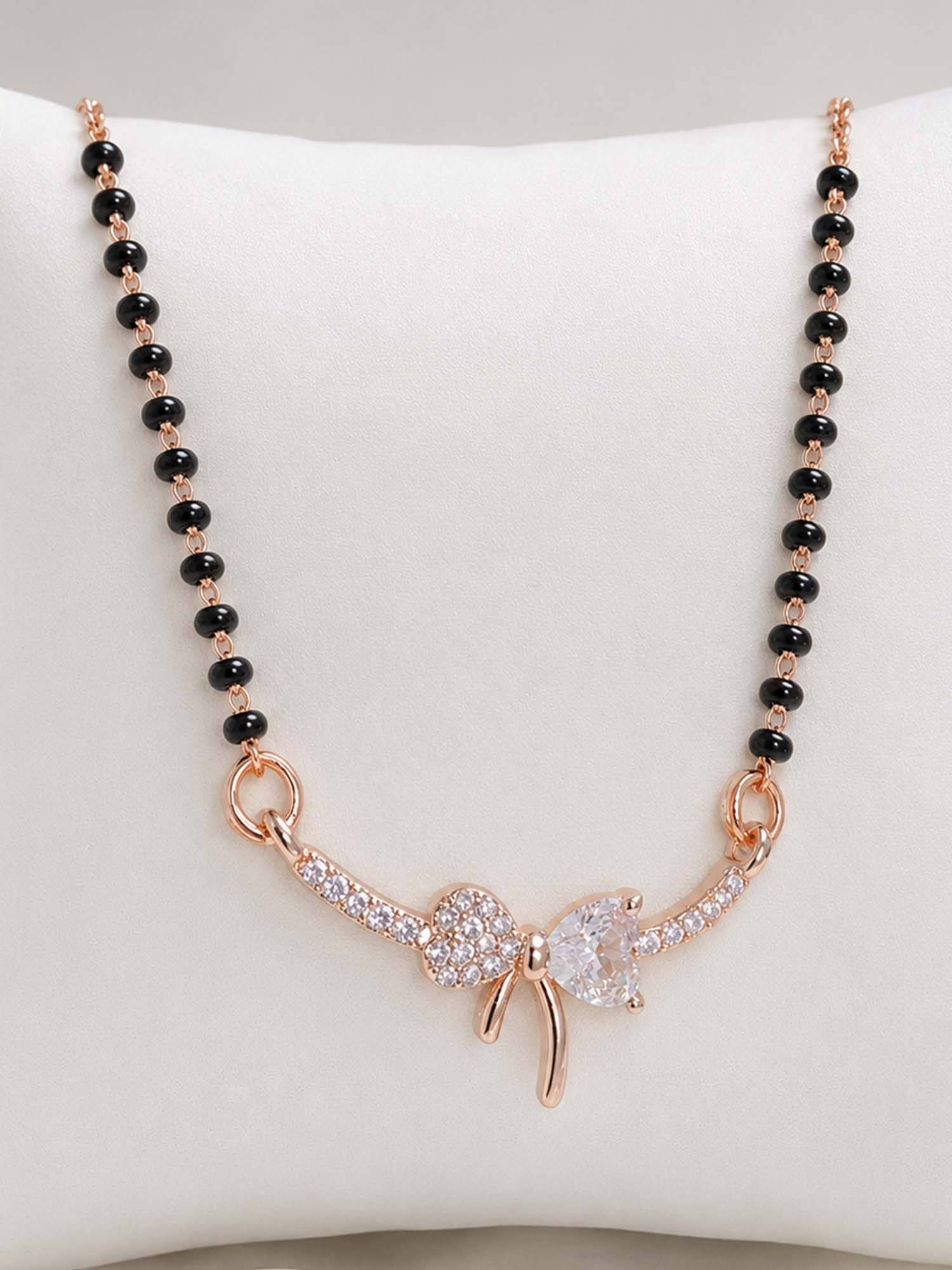 Mystic Rose gold Finish Chic Bow Shape Crystal Mangalsutra