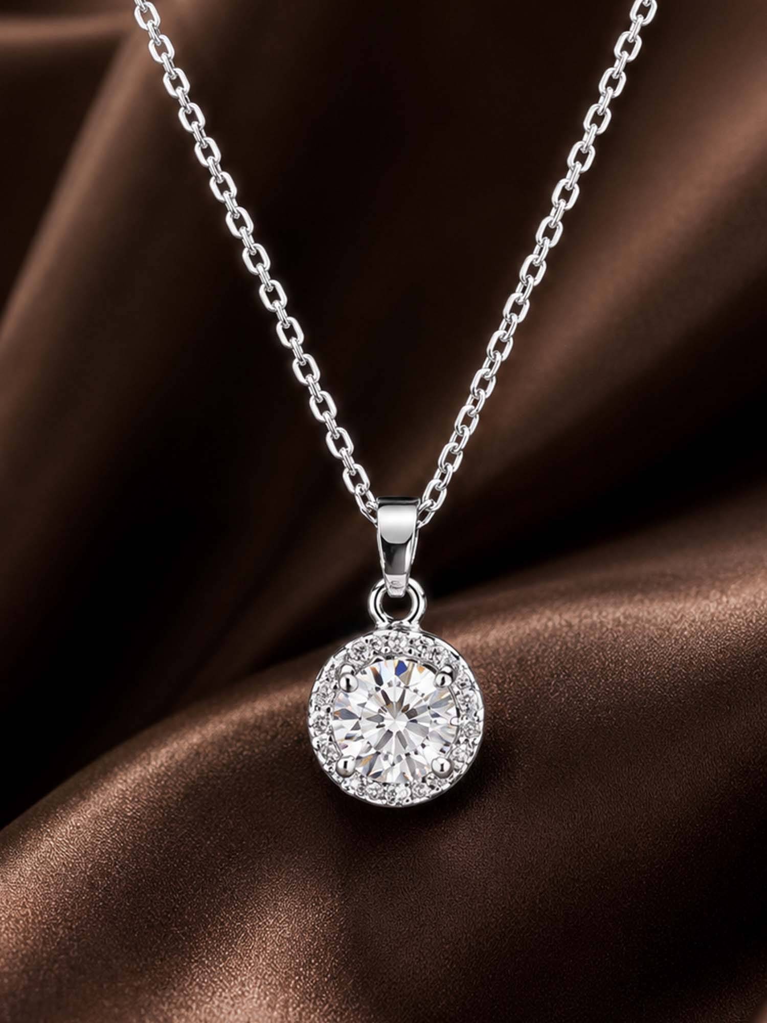 Mystic Rhodium Finish Solitaire Pendant Chain with Sparkling White Crystal