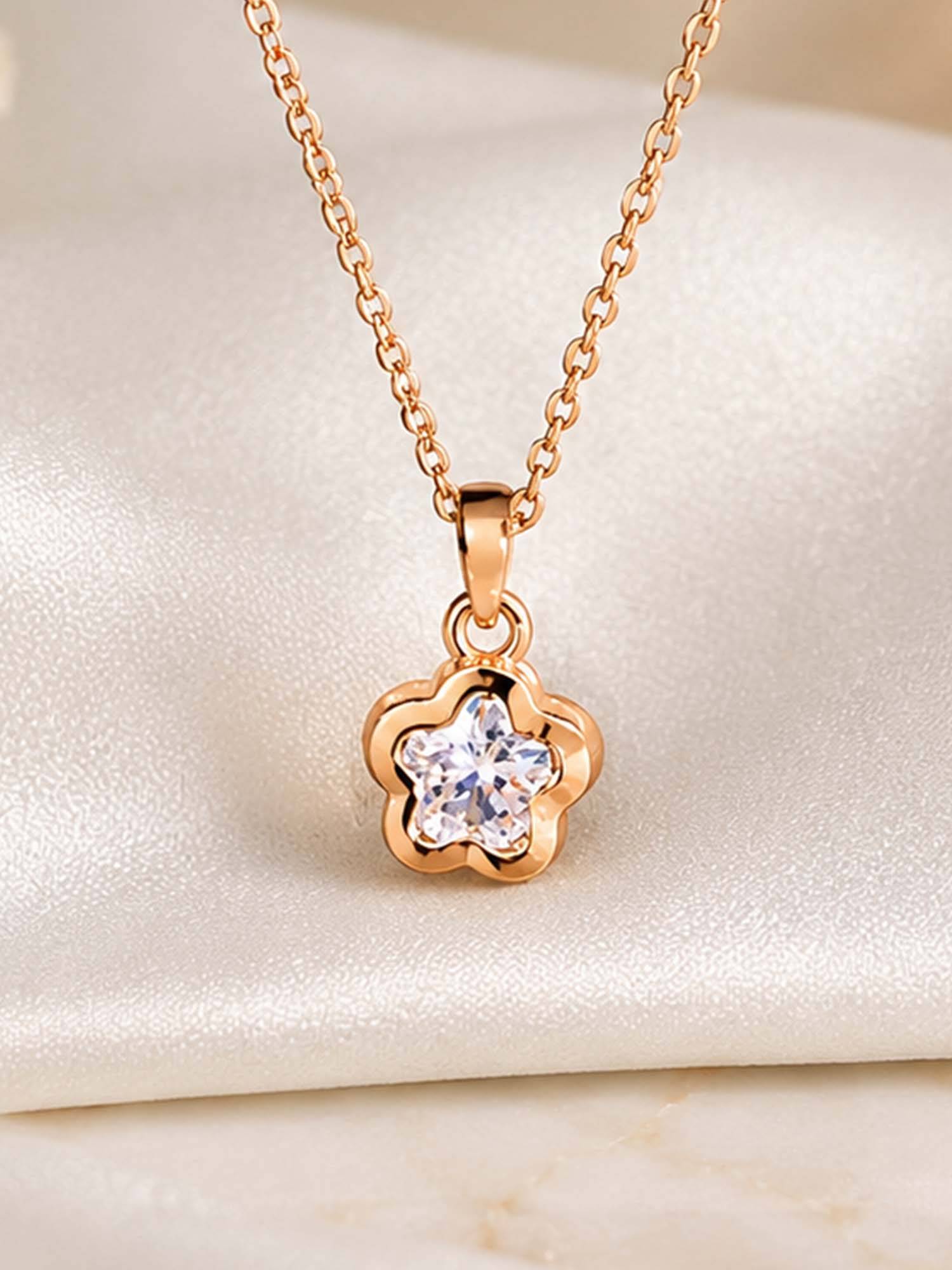 Mystic Rose gold Finish Star Crystal Pendant Chain