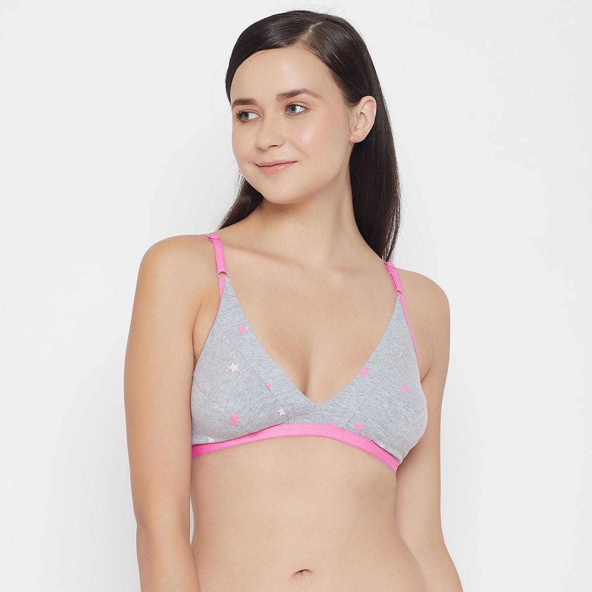 Buy Clovia Cotton Rich Printed Non-Padded Demi Cup Wire Free Plunge Bra -  Light Grey Online