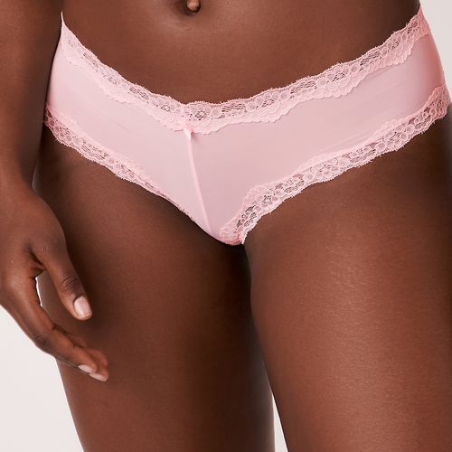 Microfiber and Lace Cheeky Panty - Black