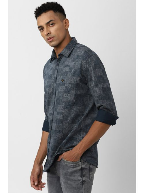 Buy Van Heusen Men Navy Slim Fit Print Full Sleeves Casual Shirt