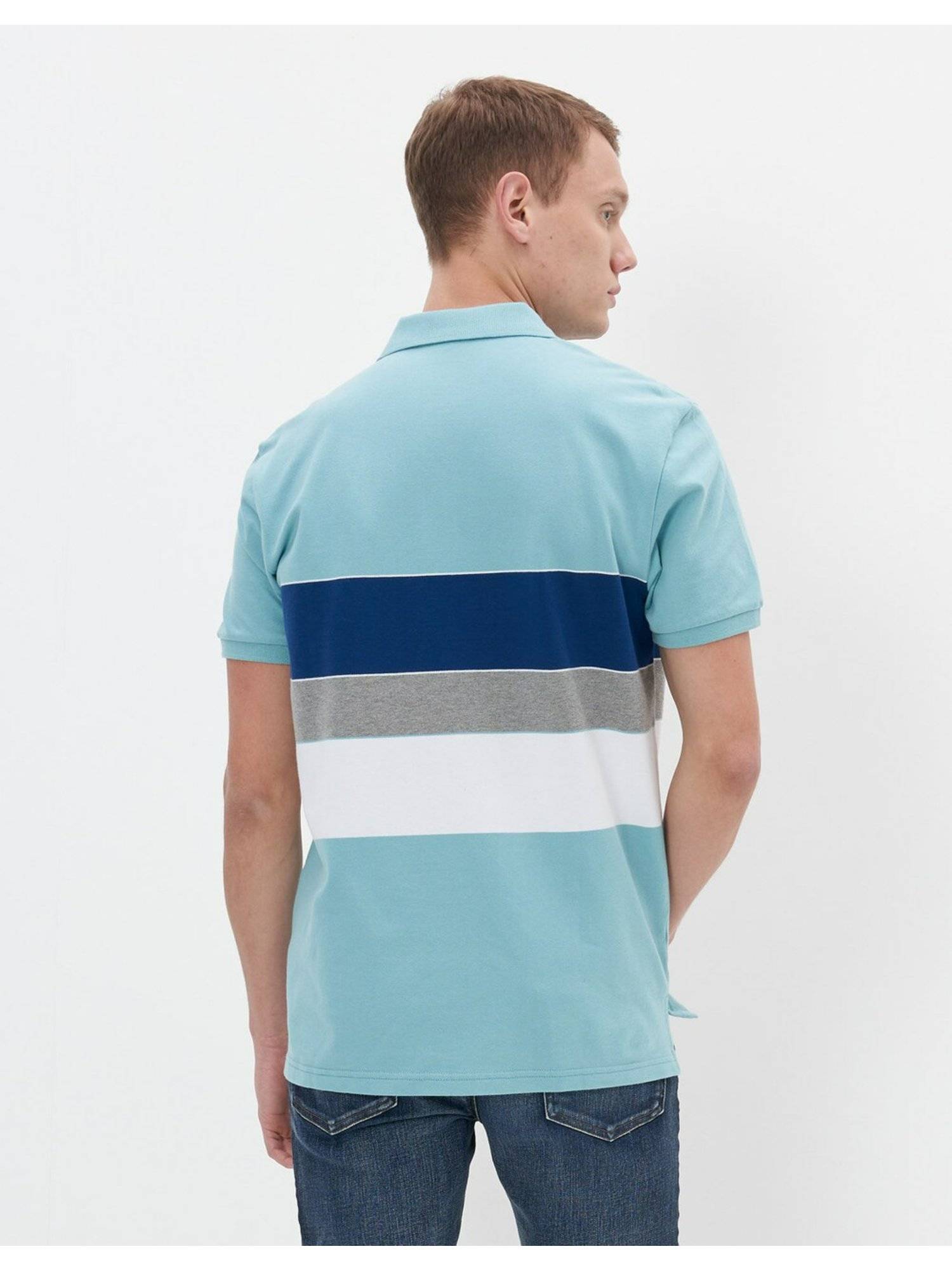 Buy American Eagle Men Blue Colorblock Pique Polo Shirt Online