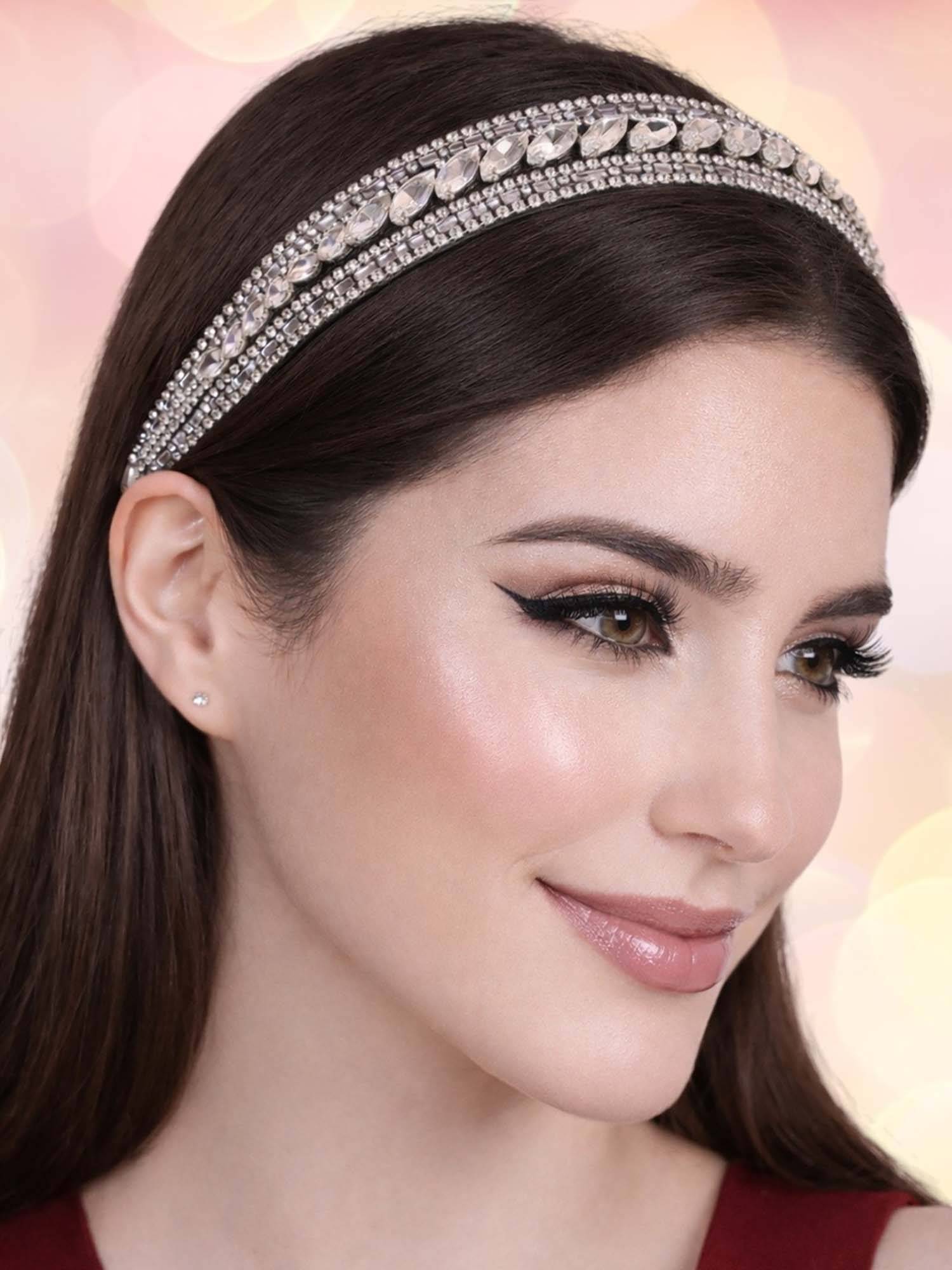 OOMPH Women White Crystal Padded Party Hair Band