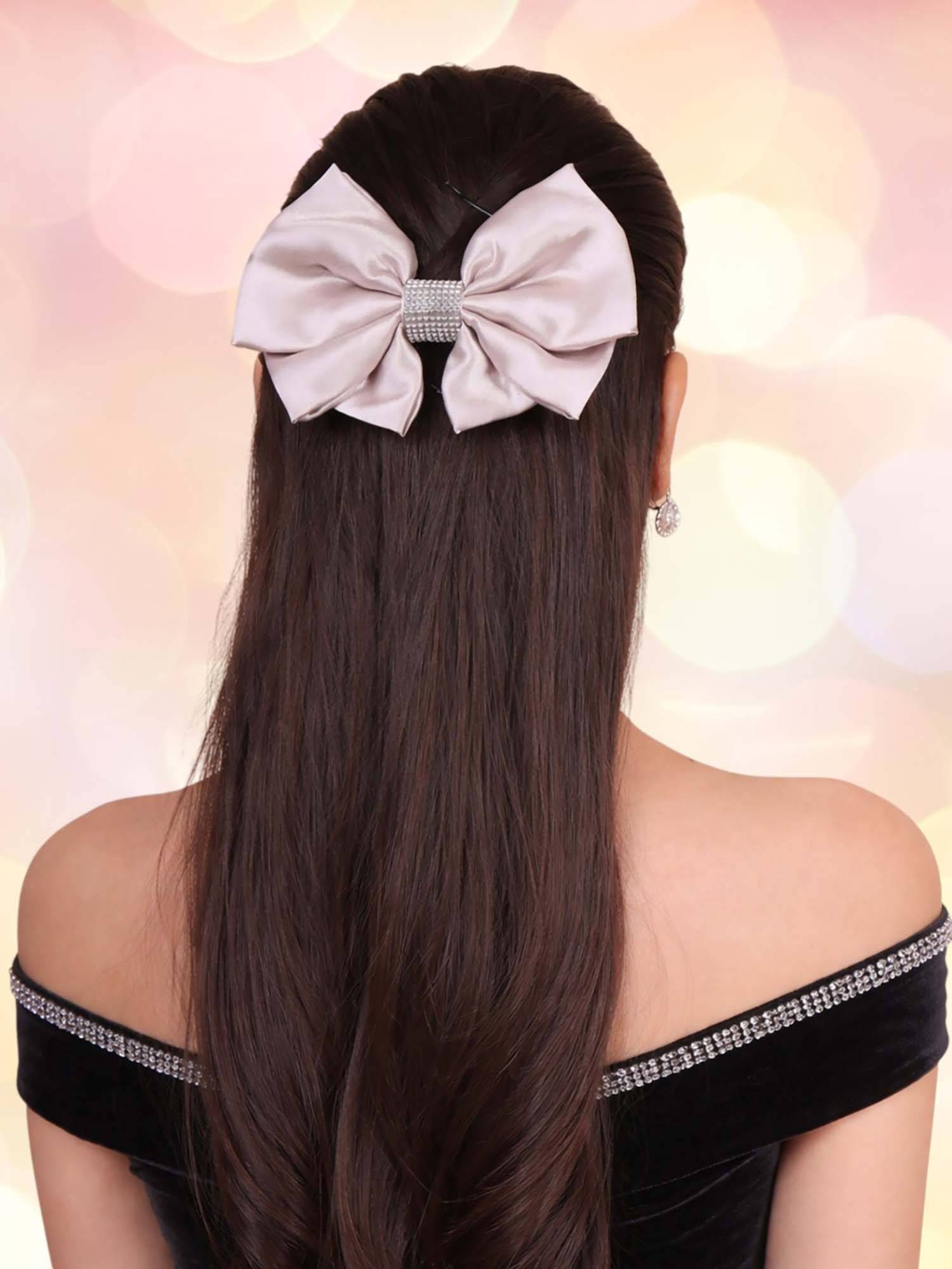 OOMPH Women Light Pink Satin Hair Bow Clip