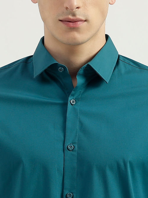 fitted lace wedding dress Men's Slim Fit Turquoise Floral Long Sleeve Snap Shirt main image 0