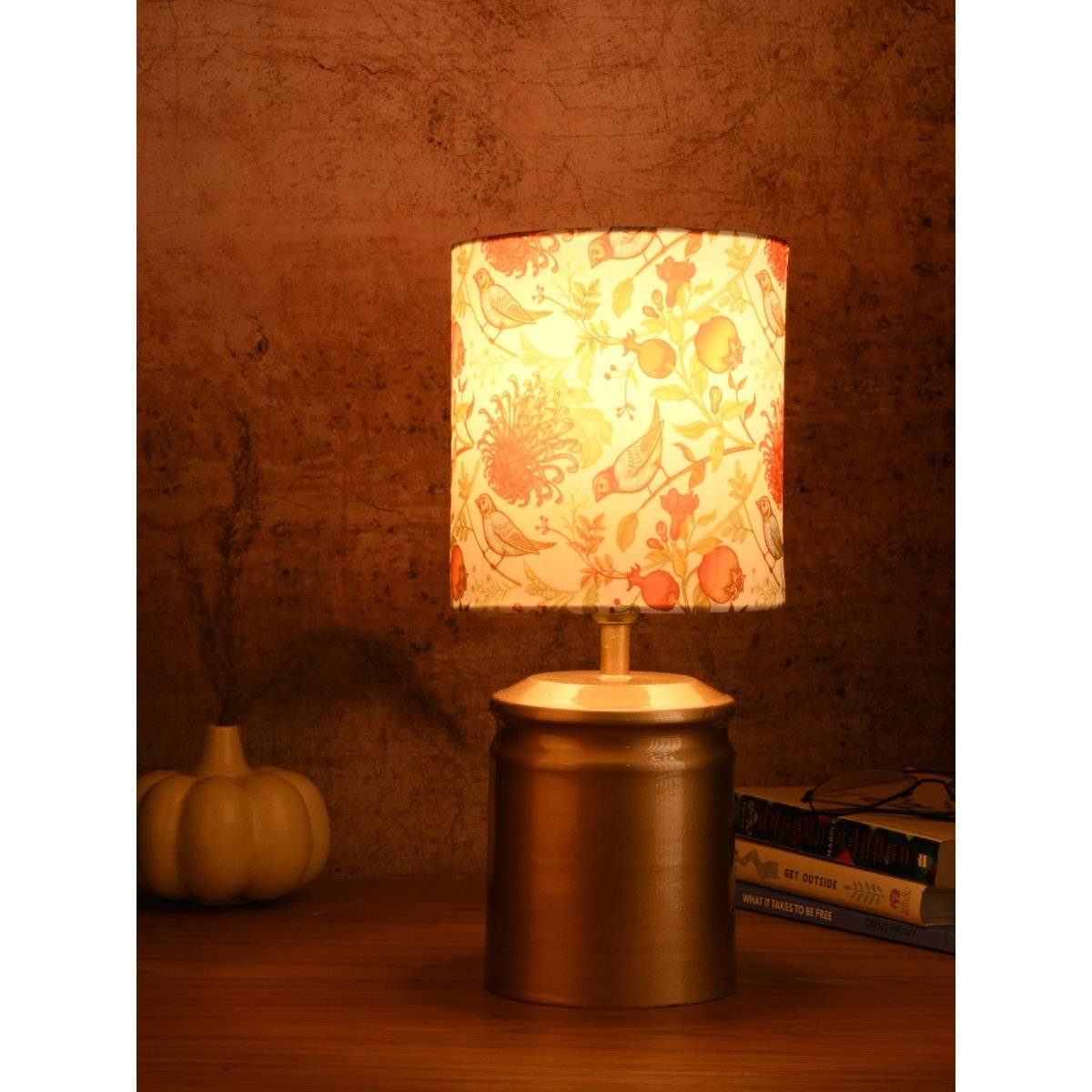 Green Girgit Metal Golden Lamp with Multi-Color Birdy Lamp Shade