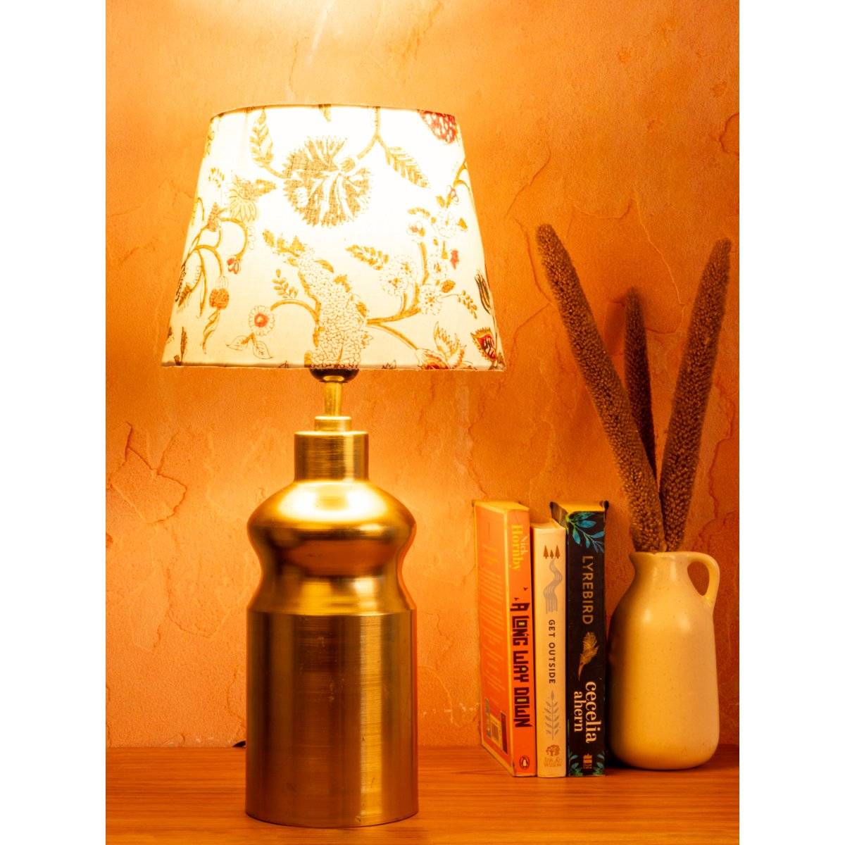 Green Girgit Golden Metal Urn Shaped Lamp with Multi-Color Taper White Shade