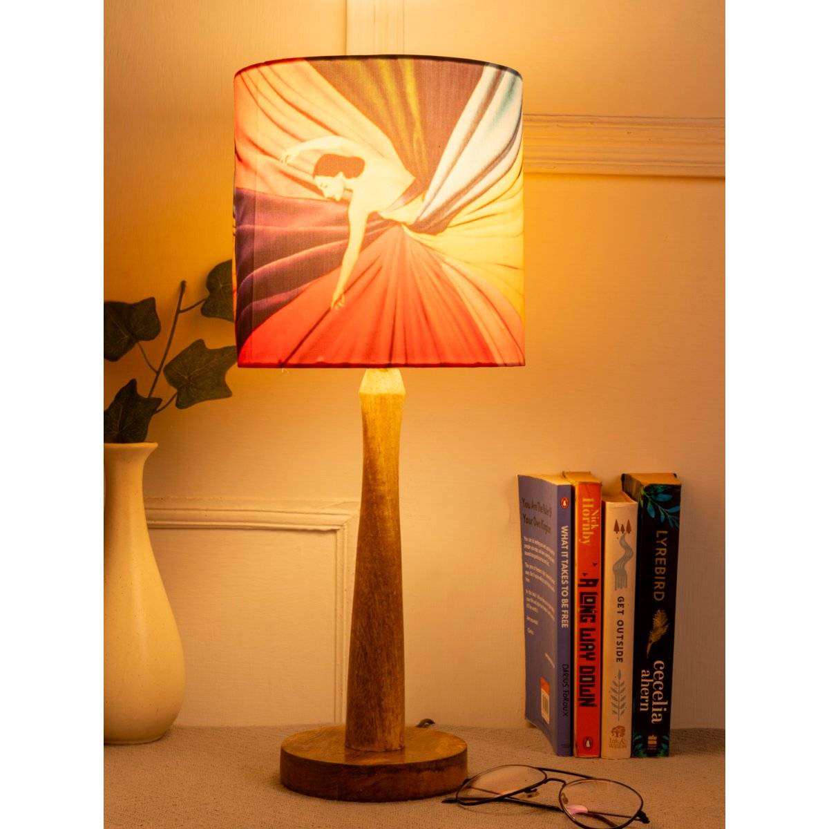Green Girgit Wooden Round Lamp with Multi-Color Rainbow Girl Lamp Shade