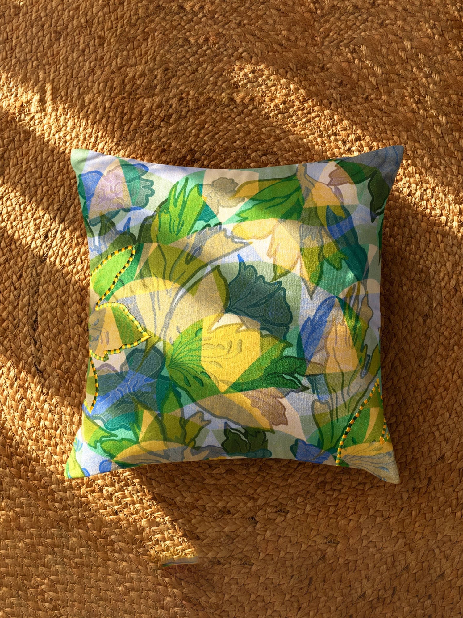 Zeba World Multi-Color Striped & Floral Reversible Square Cushion Cover (16 x 16 Inches)