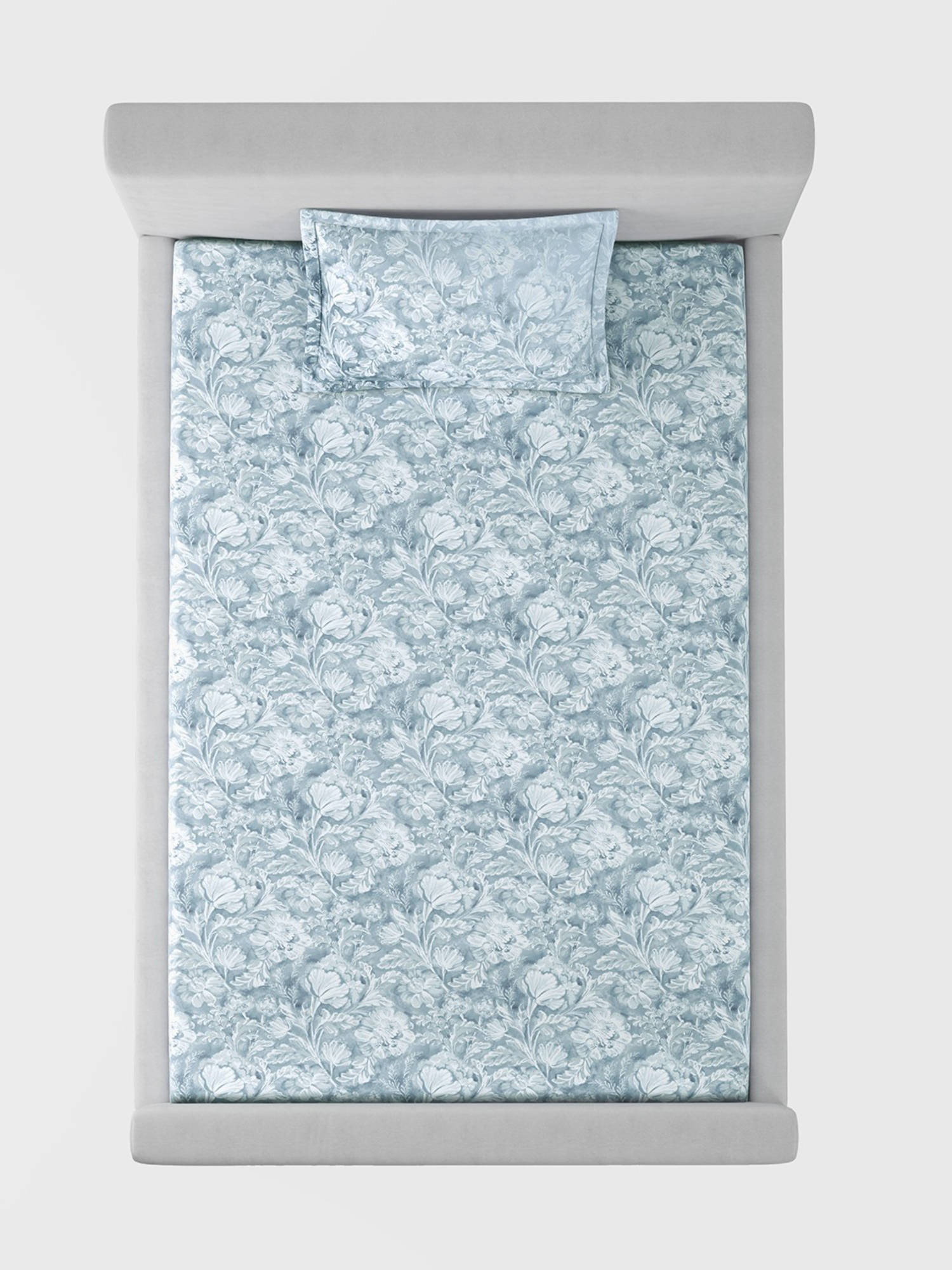 SANSAAR A D'DECOR BRAND LIVE CONSCIOUSLY Pavot Glacier Blue Bedsheet with 1 Pillow Cover (Single)