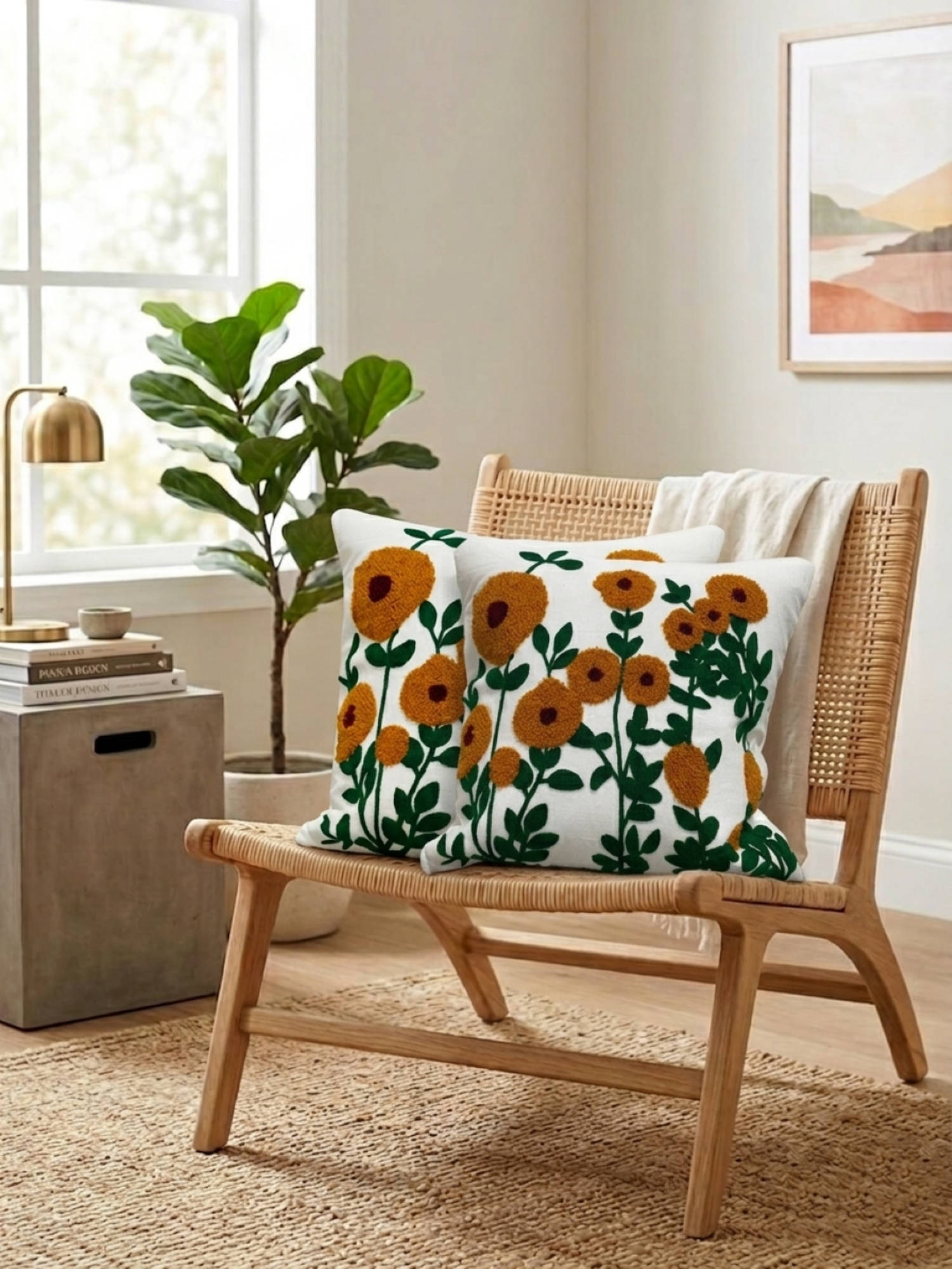 HOSTA HOMES White Pure Cotton Handcrafted Cushion Covers (Pack of 2) (16 x 16 Inches)