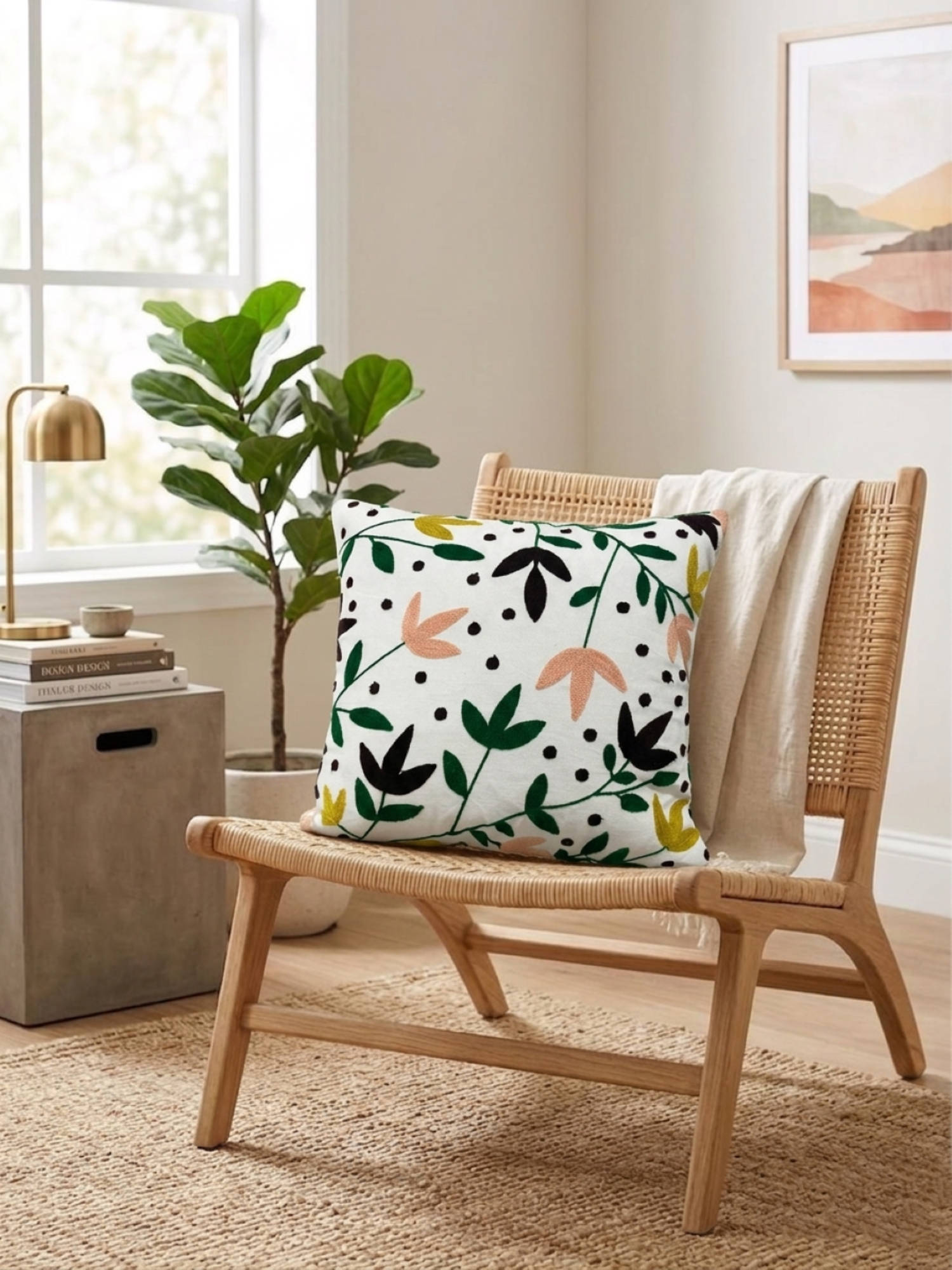 HOSTA HOMES White Pure Cotton Handcrafted Cushion Cover (16 x 16 Inches)