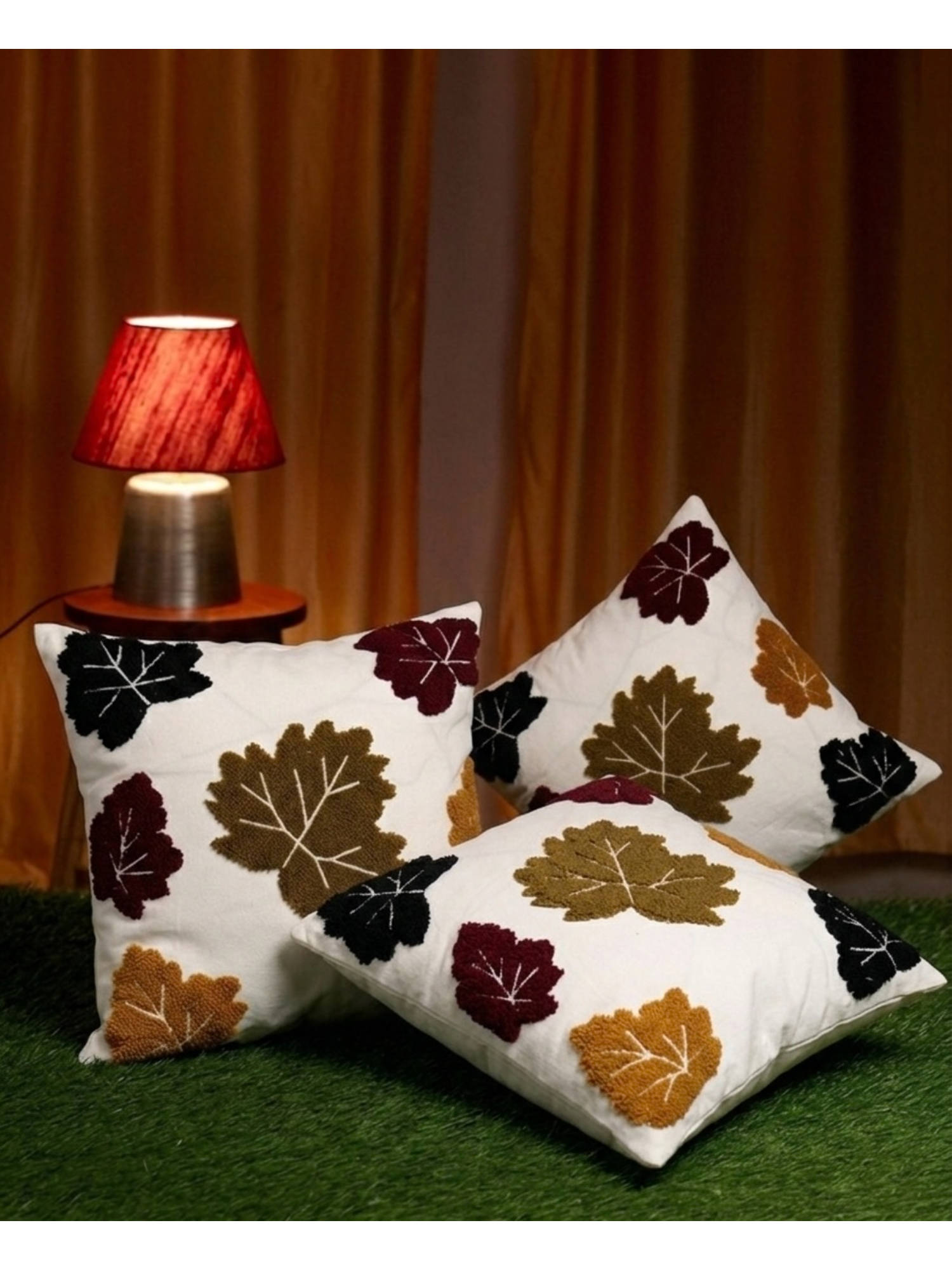 HOSTA HOMES White Pure Cotton Handcrafted Cushion Covers (Pack of 3) (16 x 16 Inches)
