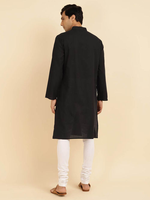 Buy Fabindia Black Cotton Woven Long Kurta Online