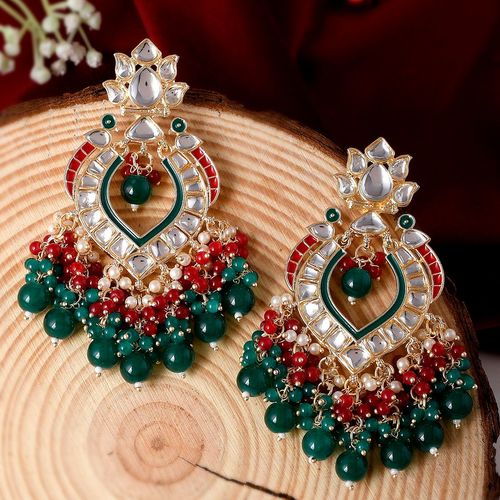 Buy Shoshaa Gold -Plated Green and Red Kundan Classic Drop
