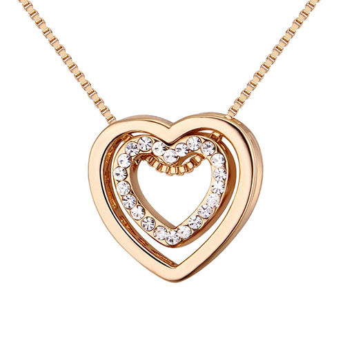 Buy Peora Gold Plated Double Love Heart Swarovski Crystal Pendant