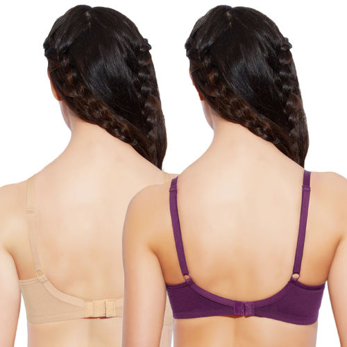 Buy Enamor AB75 M-Frame Support Cotton Bra - Non-Padded & Wirefree-  PaleSkin/Purple - Pack of 2 Online