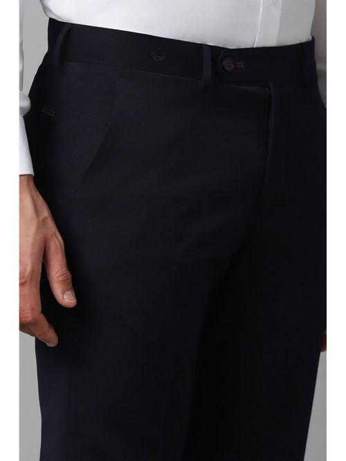 Men Black Slim Fit Solid Flat Front Formal Trousers