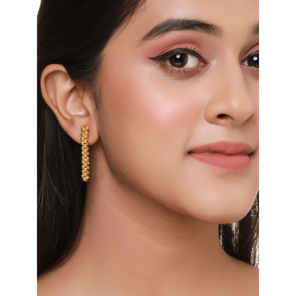 Buttercup Floral Chain Drop Gold Jhumka Earrings | Jewelry Online Shopping  | Gold Studs & Earrings