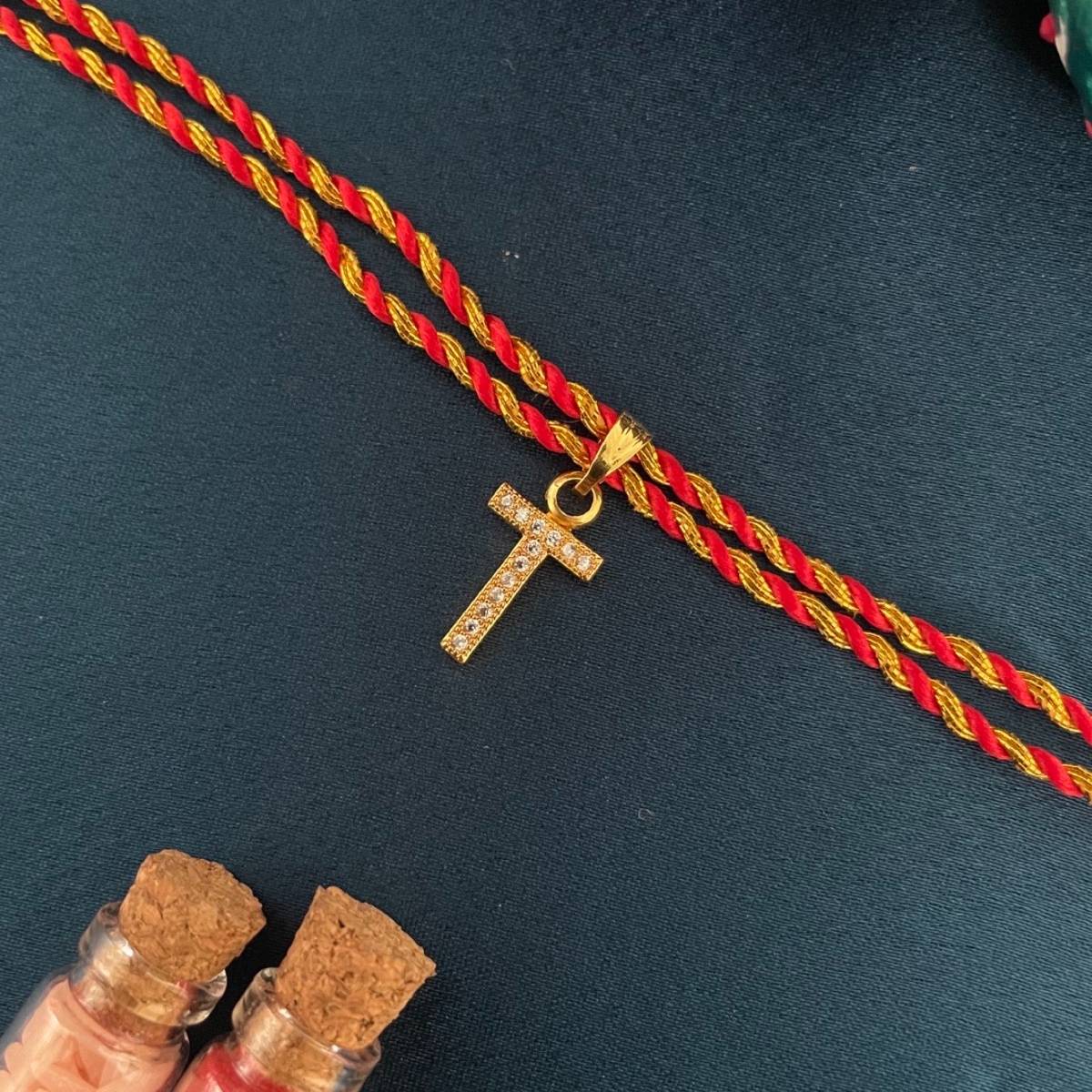 Digital Dress Room Gold T Letter Ad Red Thread Rakhi