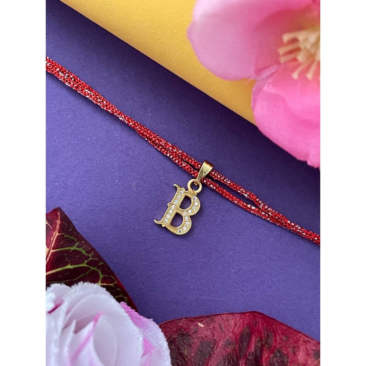 Digital Dress Room Gold B Letter Ad Maroon Thread Rakhi