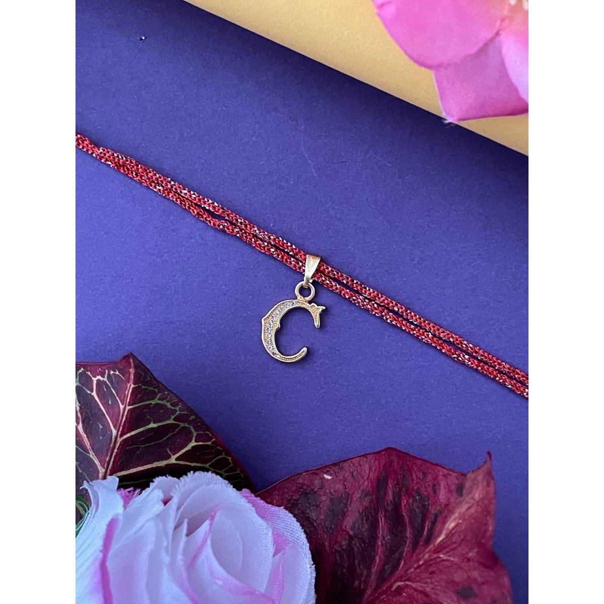 Digital Dress Room Gold C Letter Ad Maroon Thread Rakhi
