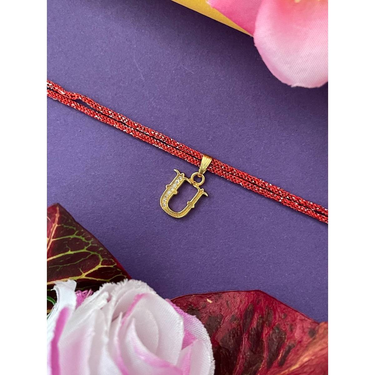 Digital Dress Room Gold U Letter Ad Maroon Thread Rakhi