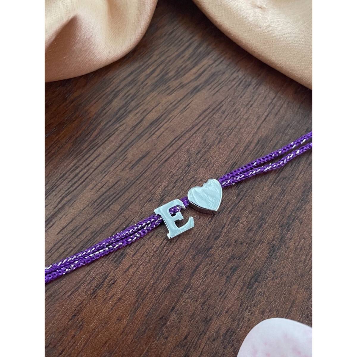 Digital Dress Room E Letter Silver Heart Charm Theard Rakhi