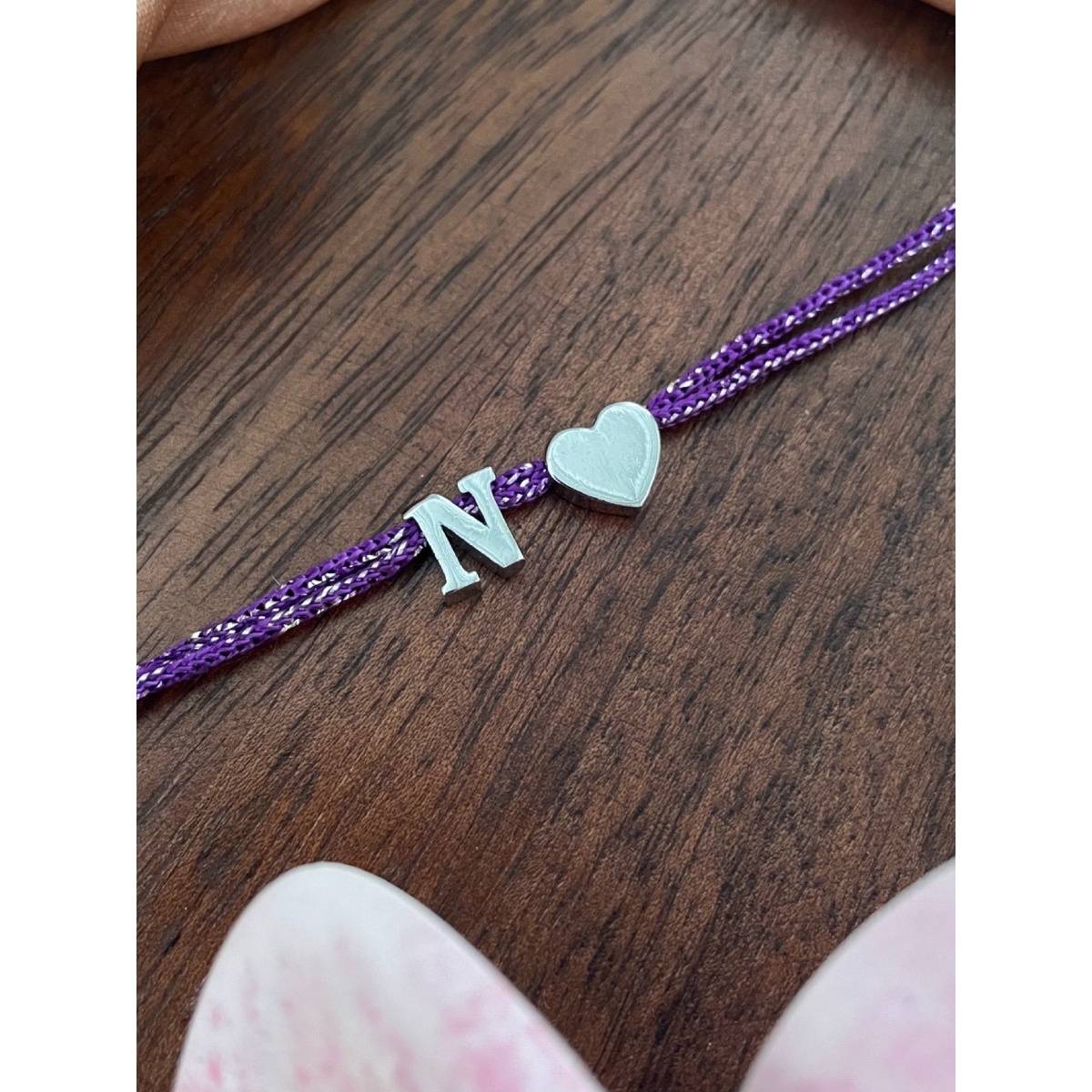 Digital Dress Room N Letter Silver Heart Charm Theard Rakhi