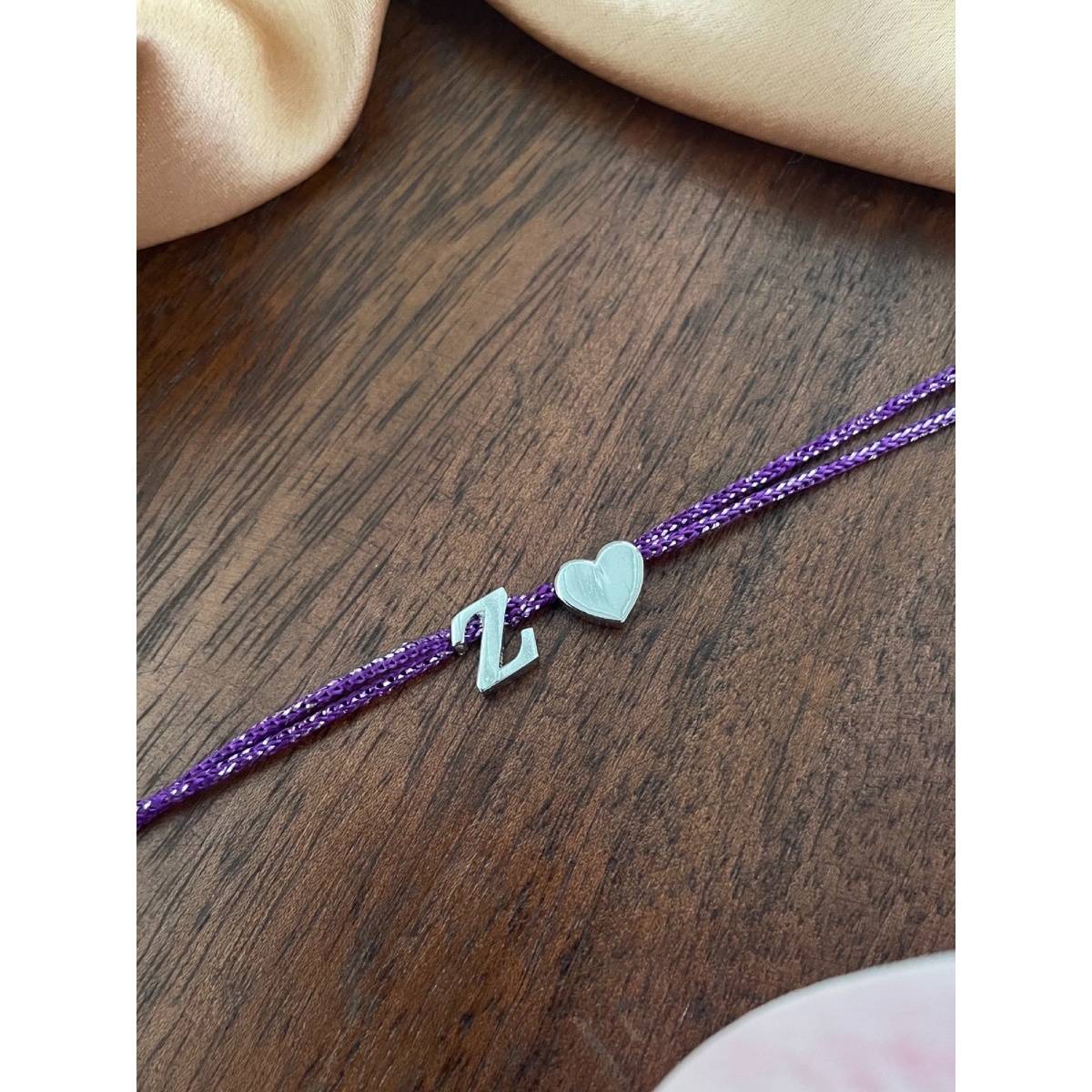 Digital Dress Room Z Letter Silver Heart Charm Theard Rakhi